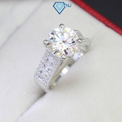 Nhẫn bạc nữ Moissanite 10mm xi bạch kim kèm thẻ tra cứu bản to cao cấp NNM0047 - Trang Sức TNJ
