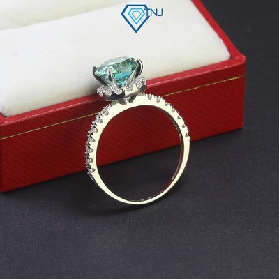 Nhẫn bạc nữ đính full Moissanite viên chủ 8ly xanh tinh tế sang trọng kèm thẻ tra cứu xi bạch kim NNM0048 - TNJ