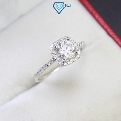 Nhẫn bạc nữ đính Moissanite 6ly mặt đá vuông xi bạch kim kèm thẻ tra cứu sang trọng NNM0052 -  Trang Sức TNJ