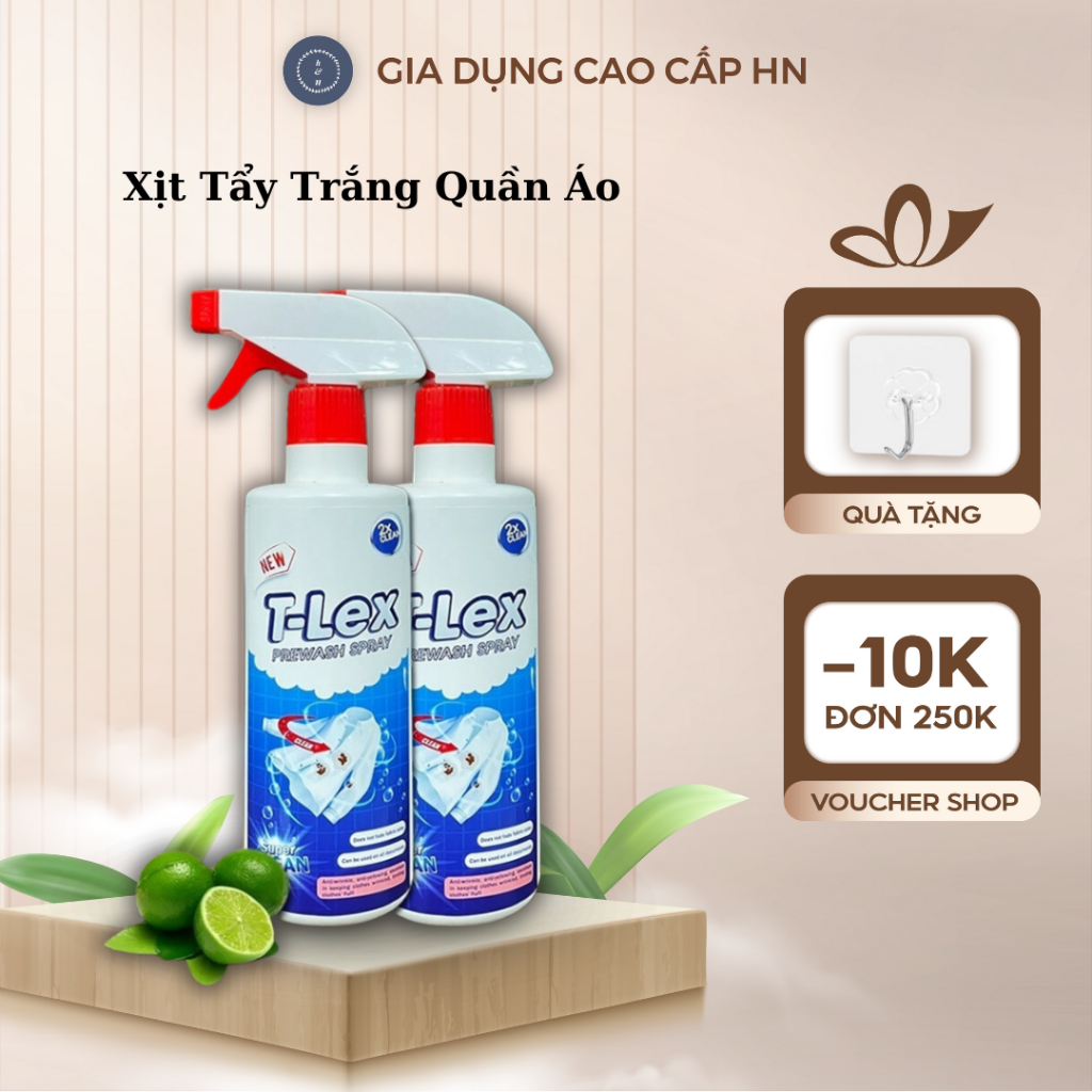 Chai Xịt Tẩy Mốc Trắng Quần Áo T-LEX 500ml Tẩy Mốc Tẩy Ố Vàng Khử Mùi Hôi Dùng Mọi Loại Vải