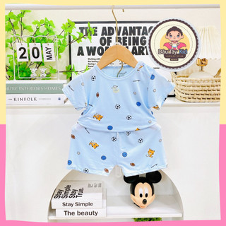 Đồ bộ cộc tay ở nhà hoạ tiết 5 màu xanh vàng hồng cho bé Dâu Tây Kid, vải thun lạnh mát cho bé từ 6-16kg, DAUTAY10