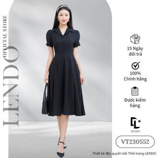 Đầm Váy Công Sở LENDO VT230552 Midi Dáng Xòe Cổ Vest Tay Ngắn