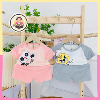 Bộ độ cộc tay hoạ tiết chú gấu trúc ba màu cho bé Dâu Tây Kid, size cho bé từ 6-16kg, DAUTAY11