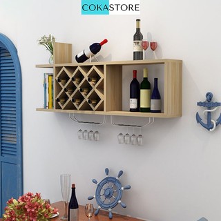 Kệ Rượu Trang Trí Treo Tường Sang Trọng Tặng Kèm 02 Giá Treo Ly Inox Thương Hiệu COKASTORE