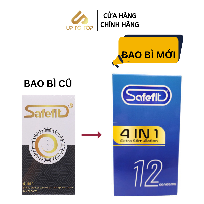 Bao Cao Su SAFEFIT 4in1 Kéo Dài Thời Gian Gai Gân Thiết Kế Siêu Mỏng Ôm Trọn Hộp 12 bao +Tặng Hộp 3