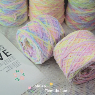 Len Nhung Chenille Nhuộm Ombre/Màu Pastel Cầu Vồng - Cuộn 100gr