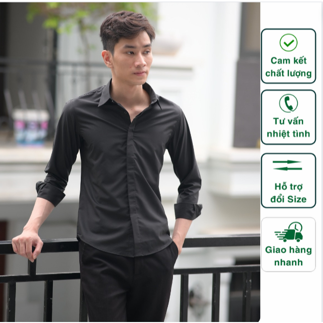 Áo sơ mi nam đen trơn - trắng trơn cao cấp 30%chống nhăn 20lụa 50%cotton