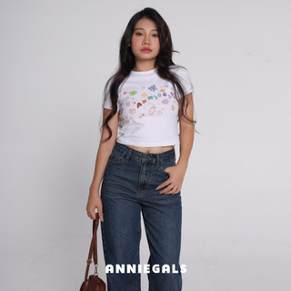 Anniegals - Áo thun trắng croptop in hình - Anniegals Croptee