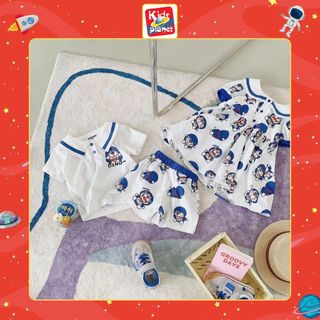 Bộ Quần Áo Và Váy Phối Trắng Xanh Hoạ Tiết Doraemon Cho Bé Gái Và Bé Trai Cao 90-140Cm, Nặng 10-30Kg N00867