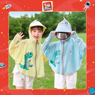 Áo Chống Nắng Trẻ Em Dài Tay Trùm Đầu Kèm Miếng Che Mặt Hoạ Tiết Khủng Long Cho Bé Gái & Bé Trai (Cao 90-150cm) (N01395)