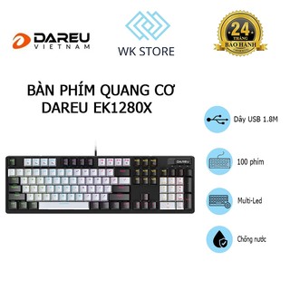 Bàn phím quang cơ dareu ek1280x black-grey kháng nước, optical switch, multi led