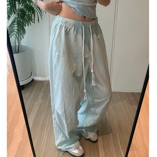 Quần Vải Cotton Kẻ Sọc Có Dây Rút Ống Rộng Lưng Chun Màu Pastel Dễ Thương 2024 𝑩𝒚𝒄𝒂𝒎𝒄𝒂𝒎
