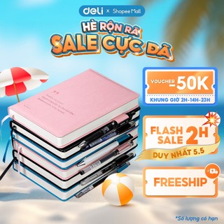 Sổ Tay Ghi Chép Bìa Da A5 300 Trang Kẻ Ngang Deli - Sổ Kế Hoạch Planner, Nhật Kí, Tập Vở Ghi Chép Bullet Journal
