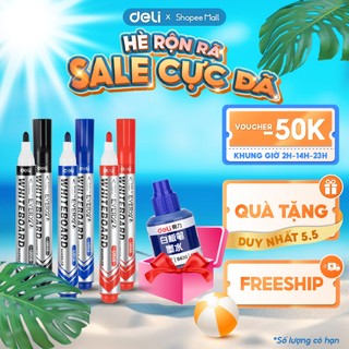  Combo 5 10 20 Bút Lông Bảng To Nhiều Mực Đậm Siêu Rẻ DELI - Bút Dạ 2.5mm Nhanh Khô Dễ Xóa - 3 Màu Xanh Đen Đỏ