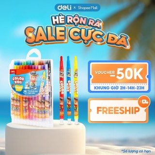 Bút Sáp Vặn Gấu Con Deli - 12/24 Màu Sáp Tươi Sáng Lên Màu Chuẩn An Toàn Cho Trẻ Nhỏ Học Sinh Tô Vẽ Tranh