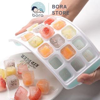 Khay đá, khay trữ đông đồ ăn dặm cho bé, đế mềm, có nắp đậy