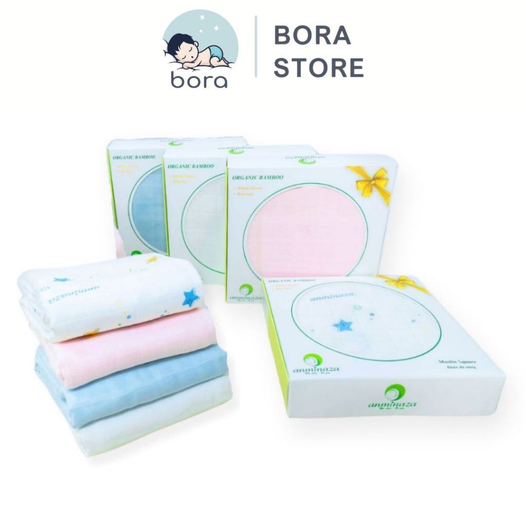 Khăn Tắm Sợi Tre Cho Bé Sơ Sinh Cao Cấp Kháng Khuẩn, Khử Mùi, Siêu Thấm Hút, Mềm Mịn 3 Lớp Anminaza