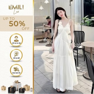 Đầm maxi cúp ngực vải nhún Emili đầm dài dáng suông đi biển phong cách 