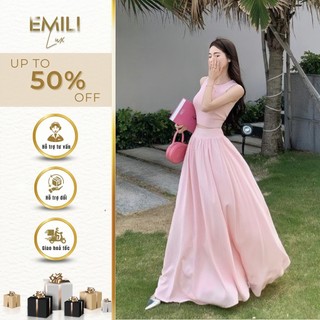 Set áo thun sát nách Emili phối chân váy dài dáng xòe phong cách tiểu thư 
