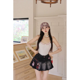 Chân váy gấu Coca denim xếp ly