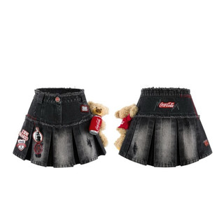 Chân váy gấu Coca denim xếp ly