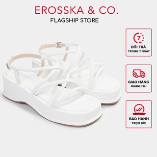 Erosska - Giày sandal nữ đế xuồng phối dây quai mảnh thiết kế basic cao 6cm màu trắng ver 2 - SB014