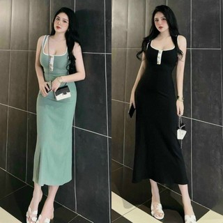 Đầm Váy Nữ Ôm Body 2 Dây Phối Viền Kèm Nút Nhẹ Nhàng Xinh Xắn