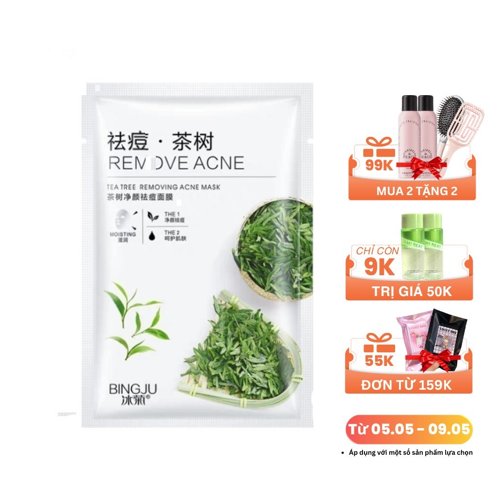 BINGJU – Mặt nạ tràm trà giảm mụn Teatree Removing Acne Mask mặt-nạ trà-xanh BIJU01