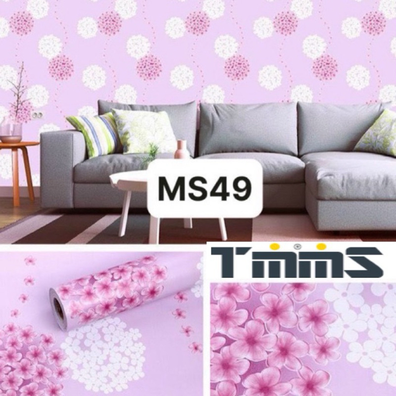 (Decal dán tường) 10M giấy dán tường sẵn keo khổ 45cm x 10m mẫu Cẩm Tú Cầu Hồng