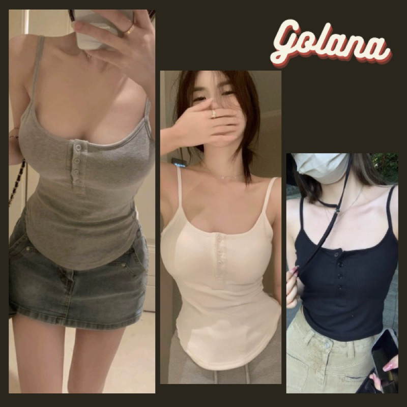 Áo 2 Dây  Len Thun, Áo Len CÓ MÚT ĐỆM quai Nhỏ 4 Màu Cài Khuy Ngực Ôm Body Dáng Croptop Quyến Rũ Bl90 (có bigsize)