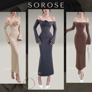 SOROSE - Đầm body dài đuôi cá hoa hồng 3D ngực sang trọng, ấn tượng