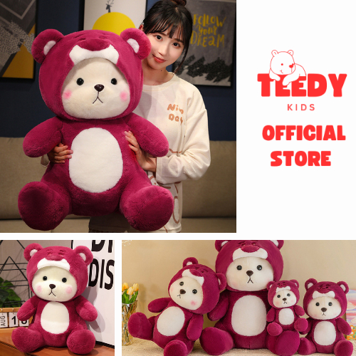 Gấu Bông Lena Đội Mũ,Thú Bông Lena Gấu Dâu, Gấu Bông Lena Cosplay Gấu Dâu Tây Đội Mũ Quà Tặng Teedy_