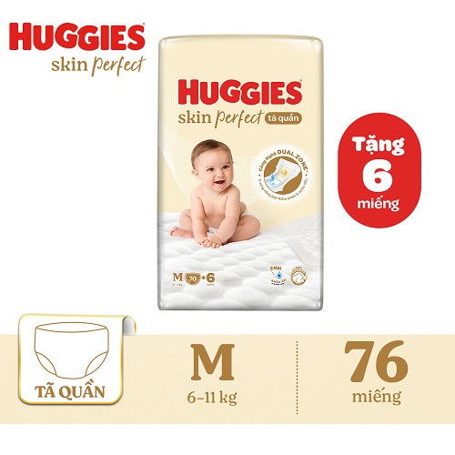 Tã-bỉm quần Huggies Skin Perfect M70+6/L60+6/XL52+6/XXL48+6