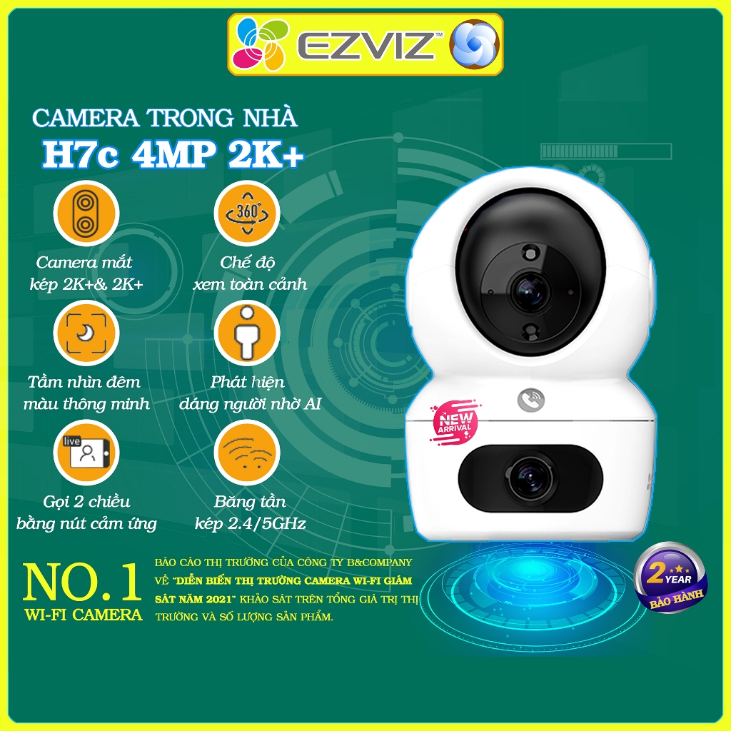 Camera wifi ống kính kép Ezviz H7c 4MP 2K+ chính hãng, xoay 360, đàm thoại