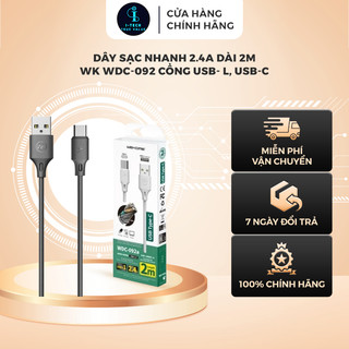 Dây sạc nhanh 2.4A dài 2m WK WDC-092 cổng USB- L, USB-C