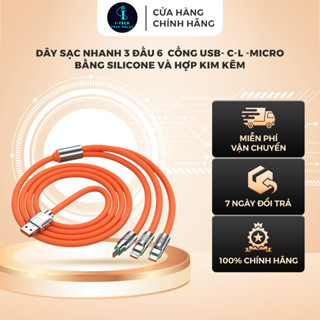 Cáp Sạc Nhanh 3 Trong 1 Aromax 120W 6A Cổng USB - Micro, Type-C, L Bằng Silicone Và Hợp Kim Kẽm