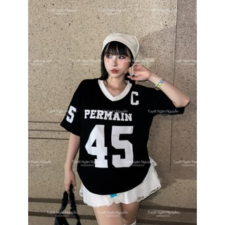 Áo Thun Phông Nữ Số 45 Cổ Chữ V Tay Lỡ Form Rộng 100% Cotton