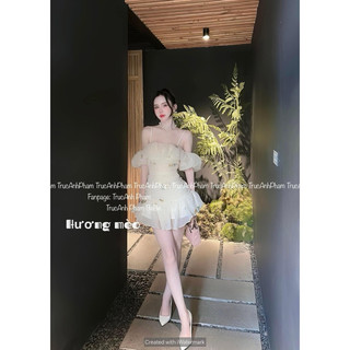 Váy 2s tơ trễ vai bèo thêu hoa nhí • melanie boutique