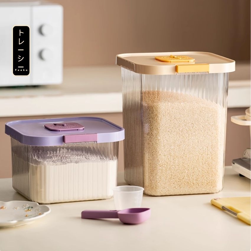 Thùng đựng gạo thông minh 5 - 10kg FEEKA nhựa cao cấp, hộp đựng gạo có gioăng silicon chống mối mọt