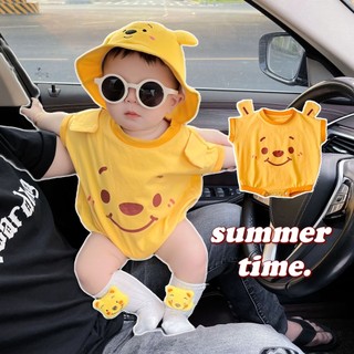 Body Chip bé trai bé gái hình Gấu Vàng dễ thương, Bodysuit cho bé cộc tay chất mát mịn