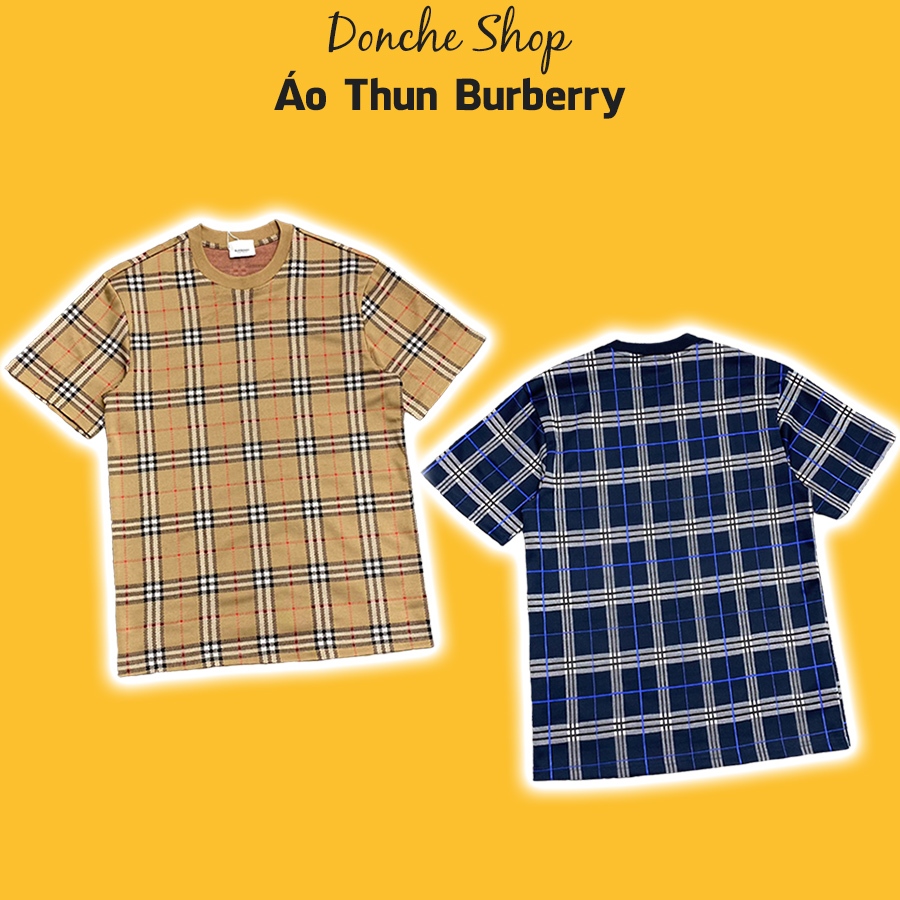 Áo Thun Burberry Phối Sọc Kẻ Caro 2 Màu - Áo Phông Nam Nữ BBR Chất Cotton Cao Cấp