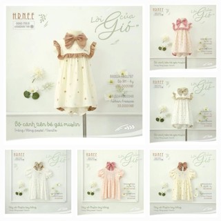 Bộ váy xô muslin bé gái cánh tiên tay bồng