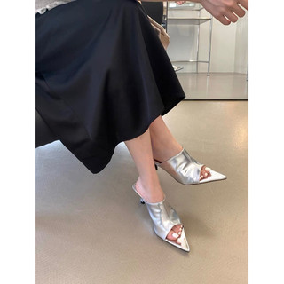 Guốc cao gót (Dép Mules) hở mũi nhọn quai trơn - cao 5p có sẵn size 35 đến bigsize 42 cho nàng ngoại cỡ - Toffly Shoes