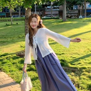  Áo khoác cardigan ren lưới tay lở lửng cho nữ phù hợp mùa hè đi biển 2 dây GAGO GA4811 