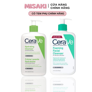 Sữa rửa mặt cerave hydrating, foaming cleanser - cho da dầu mụn, khô, nhạy cảm 88ml / 236ml / 473ml