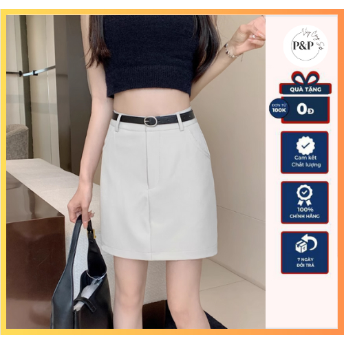 Chân Váy Chữ A Ngắn 42cm Cách Điệu Khóa Trước Phối Đai Da_Thời Trang Hè Thu 2024_CV116PP