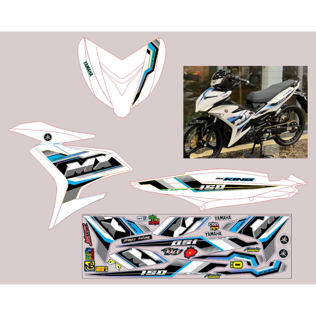 TEM RỜI CHẾ EXCITER 150 TRẮNG XANH , TEM EXCITER 150 KIỂNG TRẮNG ĐEN 