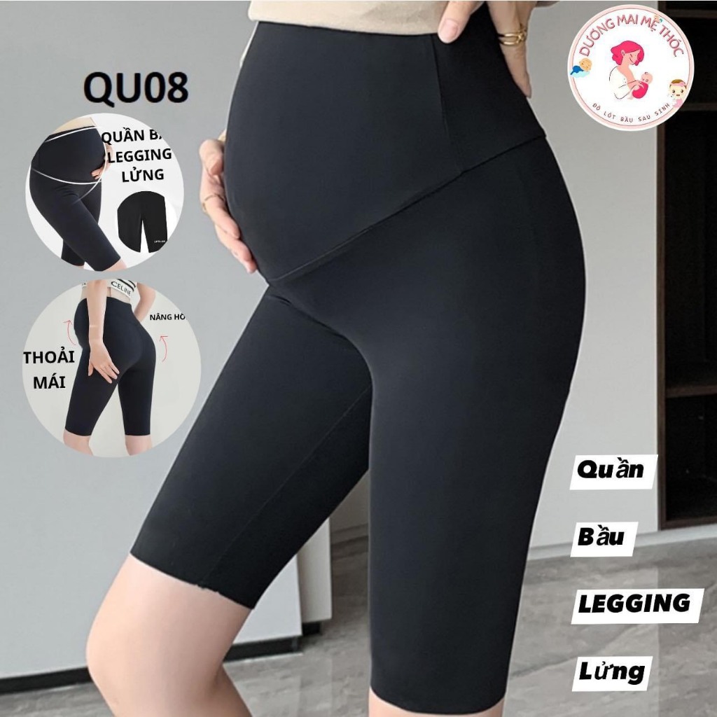Quần Legging Lửng Bầu Chất Thun Lạnh Bụng Có Chun Điều Chỉnh Co Giãn 4 Chiều Mềm Mát Freesize
