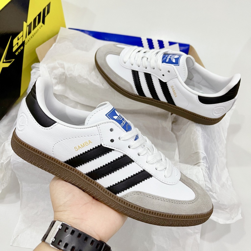Giày Adidas Samba Classic White Nam Nữ buộc dây,  Giày thể thao samba đế nâu mẫu hot trend đủ size nam nữ