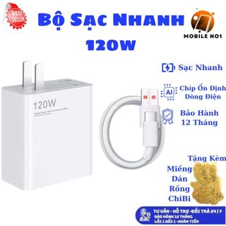 Sạc nhanh Xiaomi ,bộ sạc nhanh 120W, Củ sạc + Cáp sạc nhanh USB to Type C cho Huawei Xiaomi Samsung